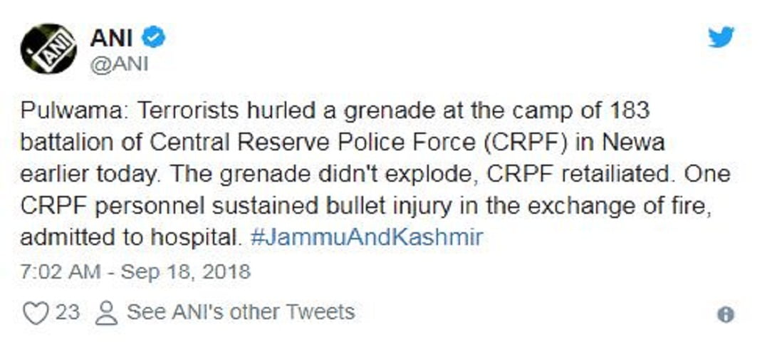 आतंकियों ने सीआरपीएफ के शिविर पर किया ग्रेनेड हमला, एक जवान घायल 2 Hello Uttarakhand News »