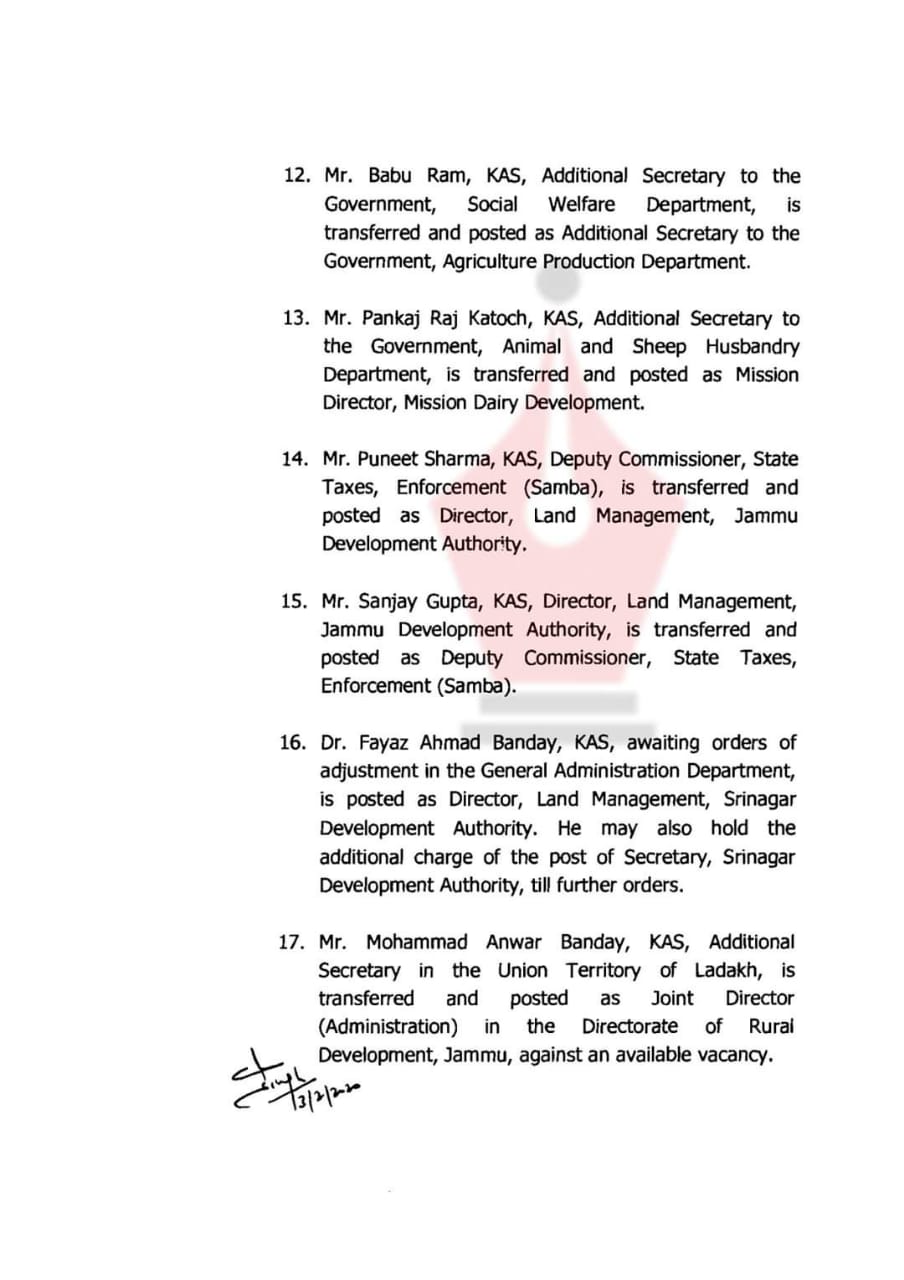 Bulk Transfers in Jammu and Kashmir Administration 4 Hello Uttarakhand News »