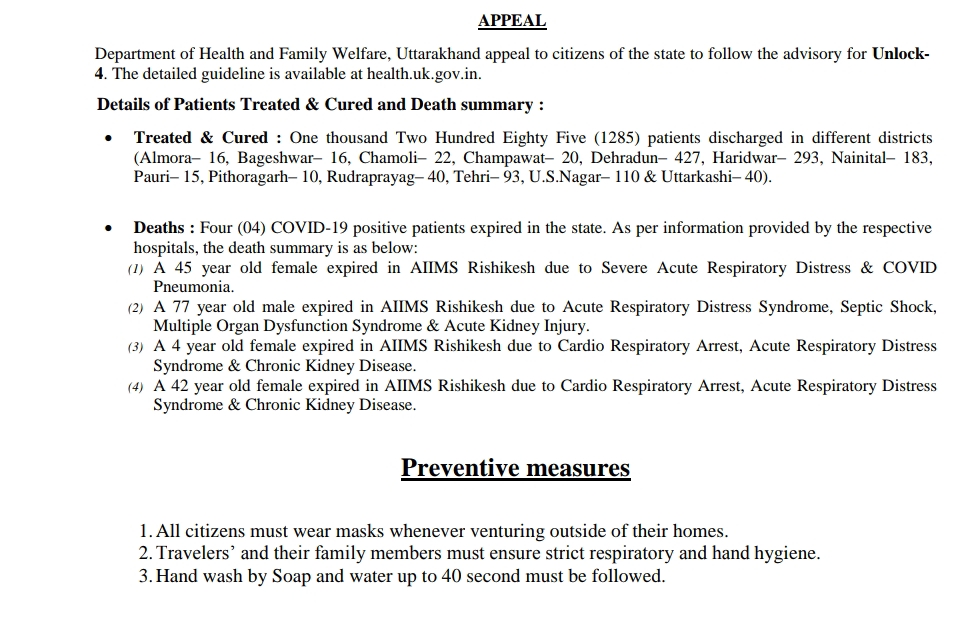 उत्तराखंड कोरोना बुलिटेन: आज 868 ओर कोरोना पॉज़िटिव मरीज़, देहरादून में 359, 4 कोरोना पॉज़िटिव मरीज़ों की मौत 2 Hello Uttarakhand News »