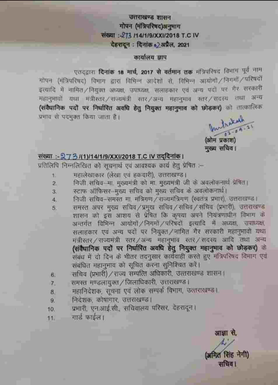 मुख्यमंत्री तीरथ सिंह रावत ने त्रिवेंद्र के कार्यकाल में बनाए गए दायित्व धारियों पर गिराई गाज, सभी दायित्व धारियों की छुट्टी 2 Hello Uttarakhand News »